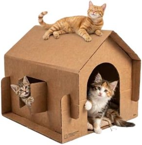 Embalai Casa Pet de Papelão para Gatos e Cães Pequenos – Casinha Ecológica de Papelão Ondulado Reforçado, Design Moderno, Confortável e Fácil de Montar