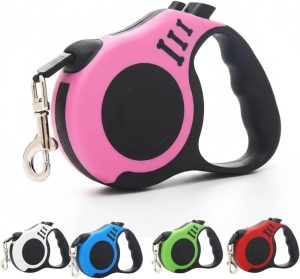 Guia Retrátil para Cães de Pequeno e Médio Porte, Suporta até 30kg, com Trava de Segurança, Design Leve e Ergonômico (Rosa)