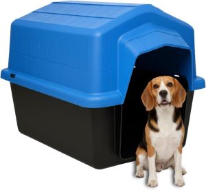 Casinha Pet 2 em 1 Grande N5 Caminha Proteção UV | Uso Externo Sol Chuva | Cães Médios até 22kg Labrador Bulldog Beagle | Plástico Rígido Atóxico Resistente | Limpeza Fácil (Azul)