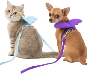 Coleira Peitoral para Gatos e Pets Pequenos com Guia Asas de Anjo Ajustável (Roxo)