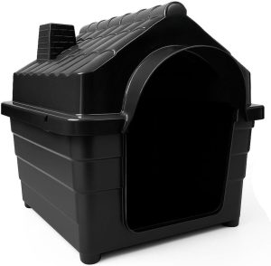 Casinha Plástica para Cachorros Médios e Grandes com Proteção UV, Ventilação e Base Elevada – Resistente à Chuva, Fácil de Limpar(Preto,N6)