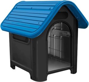 Casinha para Cachorro N6 em Plástico Resistente – Casa Pet Desmontável com Ventilação e Proteção Contra Chuva (TELHADO AZUL BASE PRETA)
