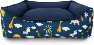 Cama PET dupla face com zíper para fácil remoção da espuma e lavagem (Médio, Azul Escuro Safari)