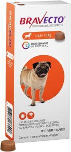 Bravecto® Cães 250mg – Antipulgas e Carrapatos – Cães de 4,5 a 10kg – 1 Comp. Mastigável – MSD Saúde Animal