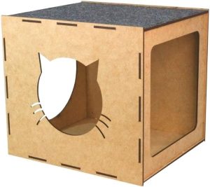 Mondo Box Nicho Toca Casinha Casa Para Gato Mdf Resistente Cru Com Carpete Feltro Arranhador Playground Diversão Circuito Gatificação PET