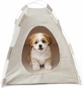 Cabana Toca Tenda Barraca para Pets Cães e Gatos Casinha Em Formato de Oca Dobrável com Almofada Confortável e Aconchegante (Bege Linho)