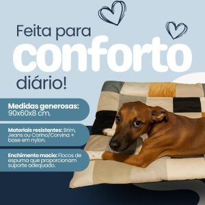 Cama Pet Grande Lavável 90x60cm para Cães e Gatos com Tecido Resistente, Espuma Macia