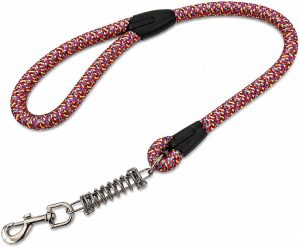 Guia para Passeio com Cães de Médio e Grande porte, Reforçada, com Mola Amortecedora comprimento 1,30 metro (Vermelho)