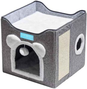 Casa Cama para Gatos Pet 2×1 Toca 2 Andares Dobravel Ninho Brinquedo Arranhador Cinza – Duke & Dixie