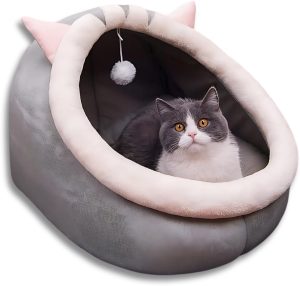 Barraca Toca Iglu Para Gatos e Cachorros Pequenos – Cama Caverna de Veludo com Almofada Removível e Lavável