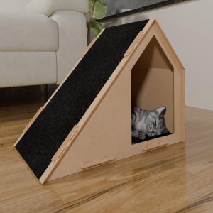 Casinha para Gato com Rampa e Arranhador, MDF 3mm, Ronroneria (Preto)
