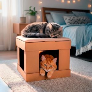 Casa para Gato 2 em 1 com Arranhador e Almofada Modelo Kubo Resistente