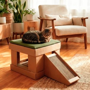 Casa para Gato com 2 Arranhadores e Rampa – Toca 2 em 1 Desmontável (Verde)