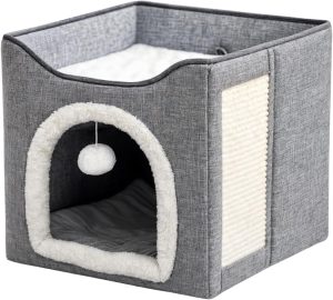 Casinha Para Gatos 2 Andares Dobrável Portatil Com Arranhador