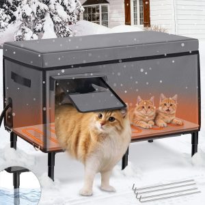 Gimars Casinha Grande E Aquecida Para Gatos, Ideal Para O Inverno Ao Ar Livre, Com Almofada De Aquecimento. Impermeável, Com 13 Cm De Altura, Perfeita Para Abrigar Gatos De Rua. Cama Aquecida
