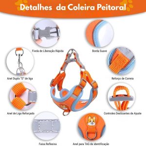 Coleira Peitoral para Cachorros e Gatos, Design Ergonômico, Faixa Reflexiva, Com Guia de Passeio (Azul Turquesa, G)