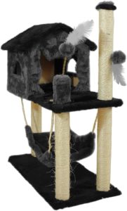 Casa Arranhador Playground Brinquedo Com Rede Poste Sisal Gato – Cinza