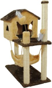 Arranhador Playground Casa para Gato com Brinquedo e Poste de Sisal – Bege