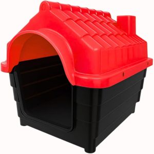 Casinha Plástica para Cães N7 – Casa Pet em Polipropileno Resistente com Ventilação e Proteção Contra Chuva (VERMELHO)