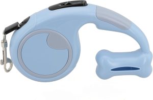 Lovely Vibe Guia Retrátil para Cães 5 Metros, Azul Claro e Cinza | Porta Saquinhos Integrado, Plástico ABS e Poliéster, Suporta até 25kg, Sistema de Trava Rápida