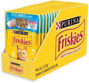 Pack Ração Úmida Friskies Para Gatos Adultos Sabor Peixe Branco Ao Molho – Com 15 Sachês 85g