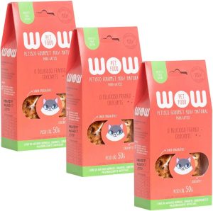 Kit 3un petisco natural WOW Frango crocante para gatos