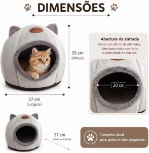 Cama Toca Iglu para Gatos e Cachorros PEQUENOS 35x37cm – Caminha Pet Quentinha e Aconchegante