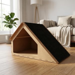 Arranhador Premium Para Gato Com Casinha E Rampa, Toca Em MDF Com Carpete, Anti Estresse, Confortável, 30x47cm, Marca VARENZIA