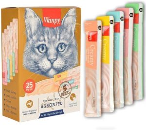 Petisco para gatos Wanpy Creamy Sabores Sortidos Pacote com 25 tubos de 14g – 350g