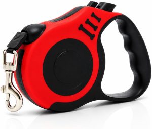 Guia Retratil para Caes 3m ate 15kg Trava de Segurança Coleira Guia Extensivel Plastico ABS fita em Nylon Resistente Alça Ergonomica Leve Passeio de Cães Pequeno e Medio Porte (Vermelho)