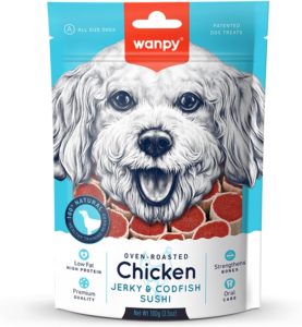Wanpy Petisco Natural para Cães Sushi de Frango e Bacalhau 100g Snack Saudável e Saboroso Ideal para Treinos e Recompensas