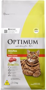Ração Optimum para Gatos Adultos Sabor Carne 3kg