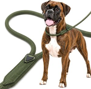 Guia Unificada para Cães Corda de Polipropileno, 1,2m x 10mm, Resistente até 150kg, Macia e Confortável, com Limitador Reforçado, para Passeios (VERDE MILITAR)