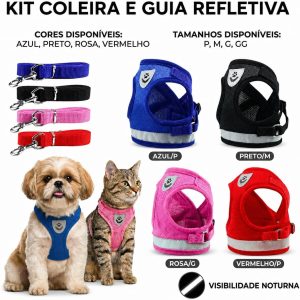 Coleira Pet Peitoral Refletível Com Guia para Cães Regulável Confortável para Cachorro (XL (GG), Preto)