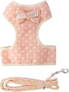 Guia com Peitoral para Pet com Peitoral em Poliéster para Cães e Gatos de Pequeno Porte e Filhotes – Anti Puxão (Rosa)