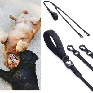 Guia Dupla para Cachorros em Corda, 1,2 Metros, com Mosquetão em Liga de Zinco e Alumínio, para Passeio com Dois Cães (PRETO)