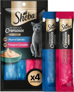 Petisco Sheba Cremoso Sabores Atum e Salmão & Frango e Camarão Gatos Adultos 4 Uni